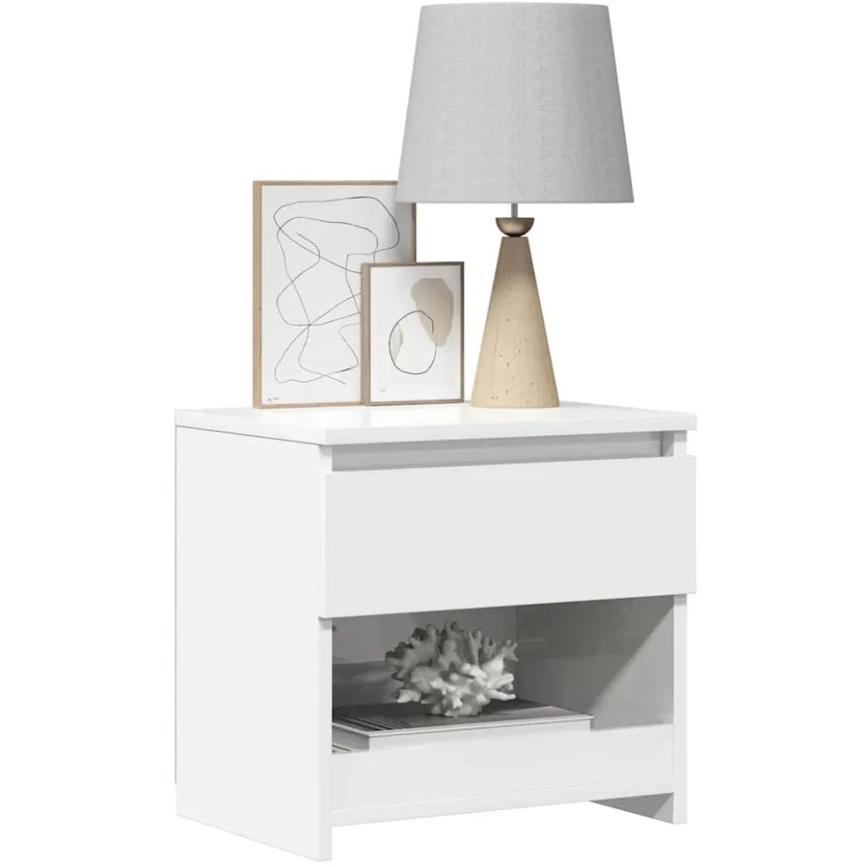 vidaXL Nachtkastjes 2 st 40x30x39 cm bewerkt hout hoogglans wit, foto 3