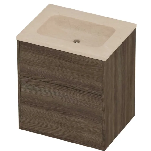 Proline Rollo Badmeubelset Hardsteen Elegant 2 Laden 60x46x67 cm Sand Stone Vital Oak Eiken