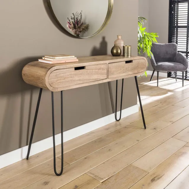 Dimehouse Industriële Sidetable Mangohout Jasmine 2 Lades 120x30x76 cm - 120 x 30 x 76 cm - Hout - Industrieel - Rechthoek