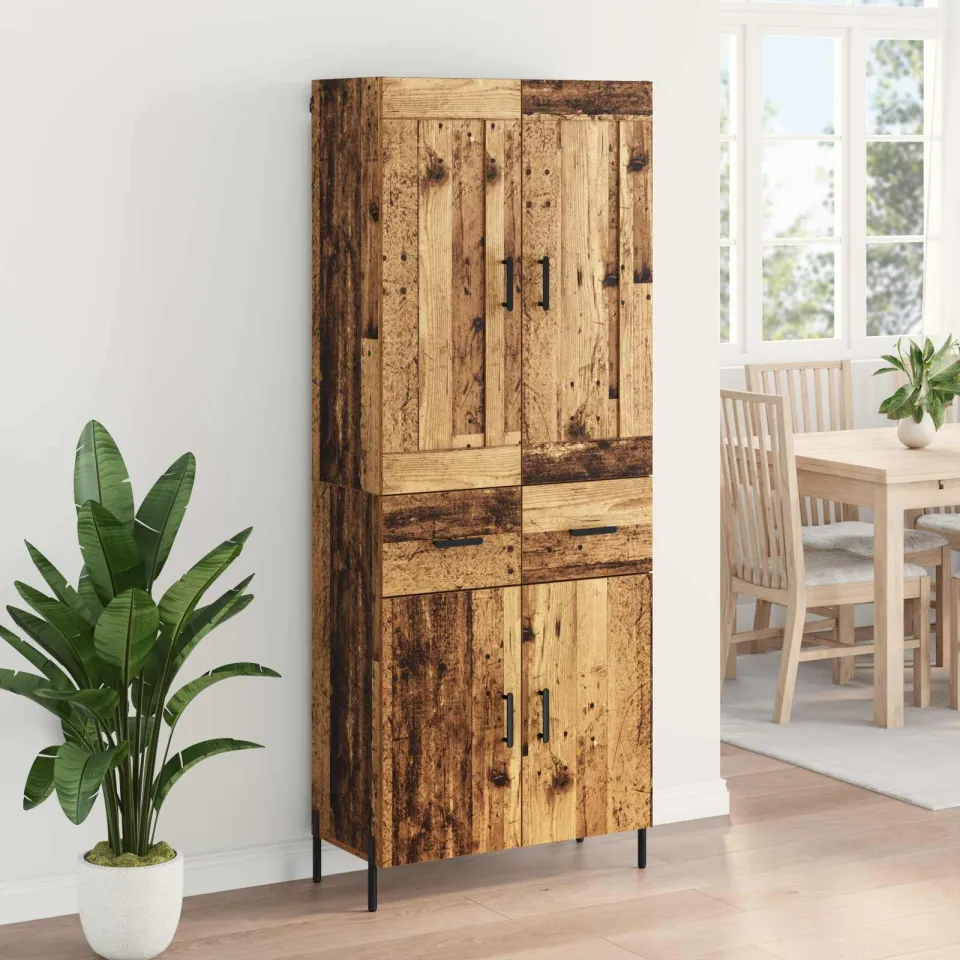 vidaXL Hoge kast 2 st Oud Hout 69,5 x 34 x 180 cm Bewerkt hout bruin, foto 4