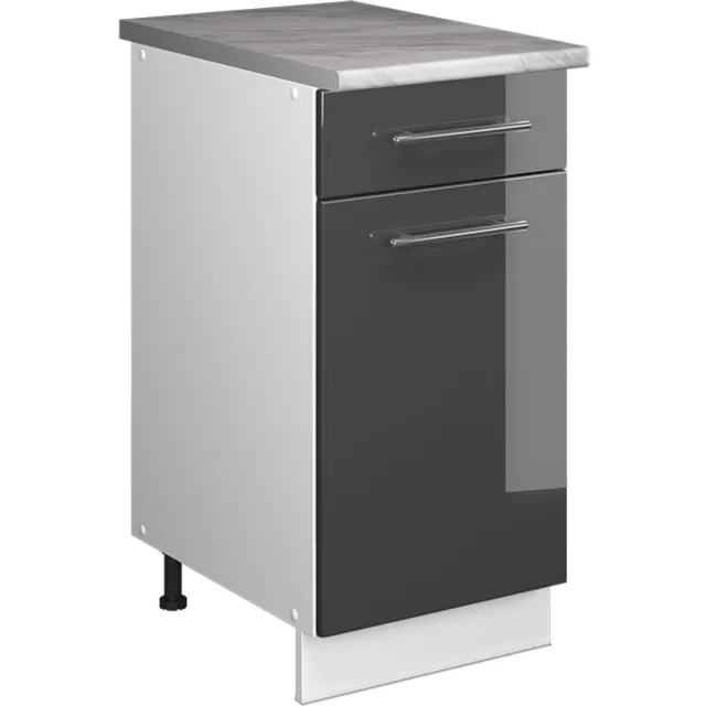 Vicco Onderkast voor spoelbak/kookplaat Fame-Line, Antraciet Hoogglans/Wit, 40 cm, WB Marmer