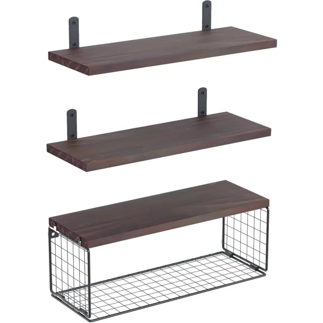 HAUSS SPOLE Wandrek-3 Laags-Houtlook Badkamerrek-Wandmontage-41.9cm-Massiefhout-Donkerbruin