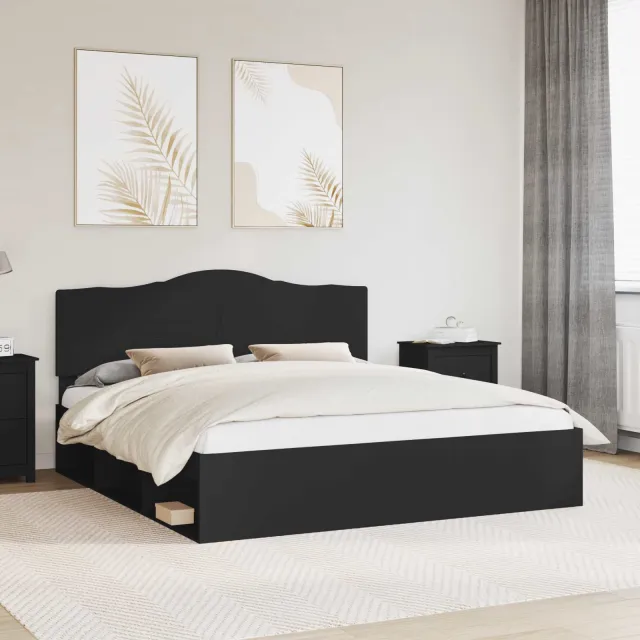 vidaXL Bedframe met hoofdeinde Zwart 180 x 200 cm Massief grenenhout