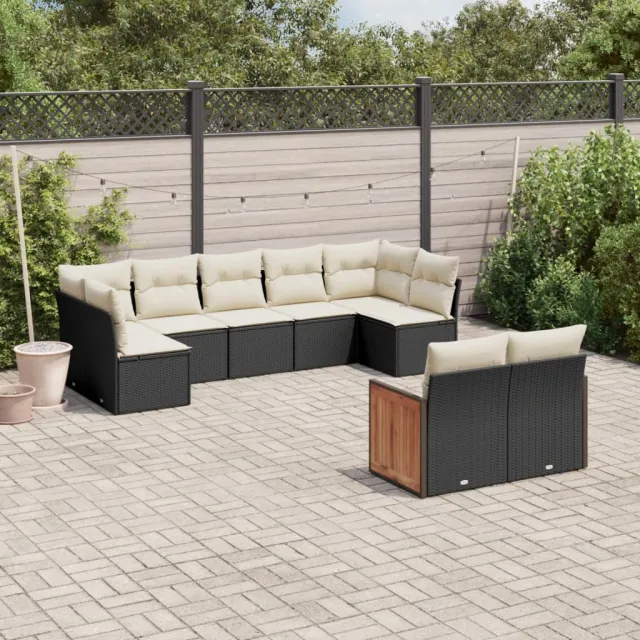 vidaXL 9-delige Loungeset met kussens poly rattan zwart, foto 2