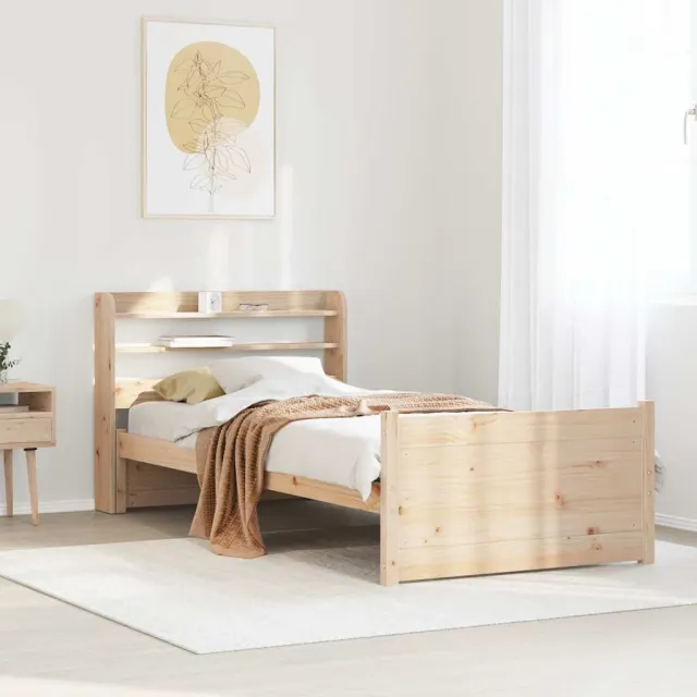 vidaXL Bedframe met hoofdbord massief grenenhout 75x190 cm bruin