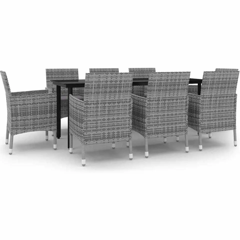 vidaXL 9-delige Tuinset met kussens poly rattan en glas grijs, foto 3