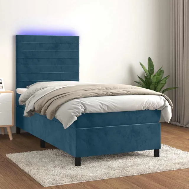 vidaXL Boxspring met matras en LED fluweel donkerblauw 80x200 cm blauw