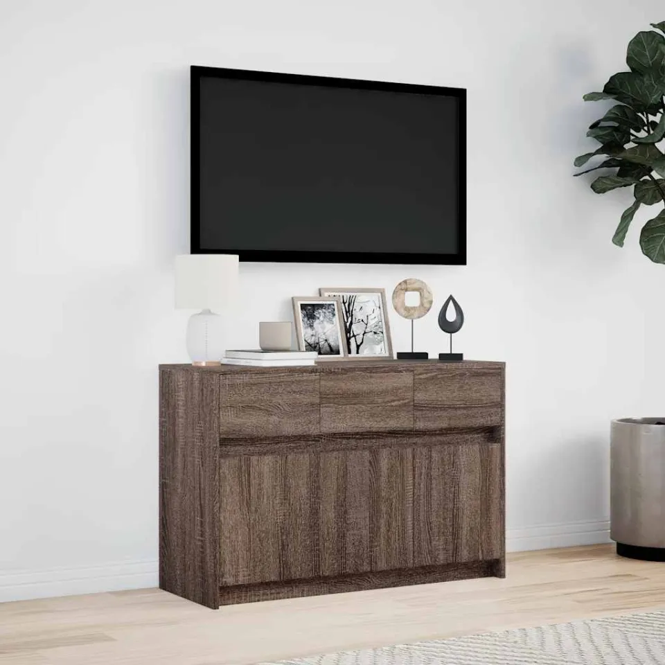 vidaXL Tv-meubel met LED 91x34x61 cm bewerkt hout bruin eikenkleurig, foto 2