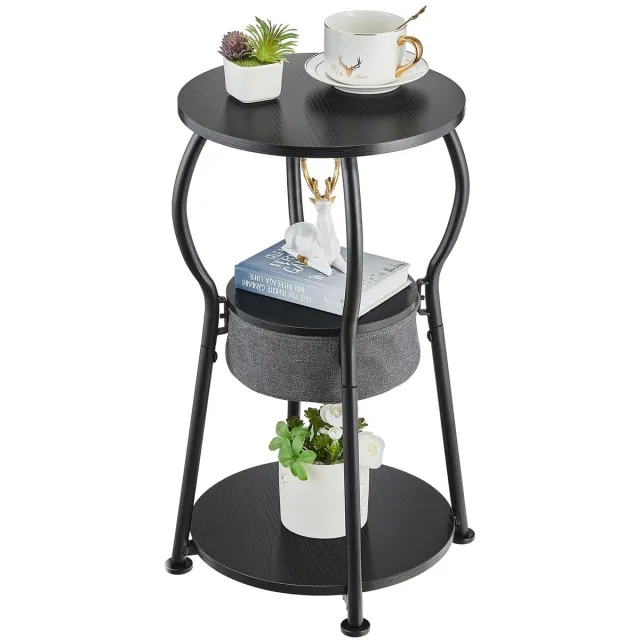 Unyqoos Vintage ronde bijzettafel met opbergruimte voor woonkamer en slaapkamer zwart