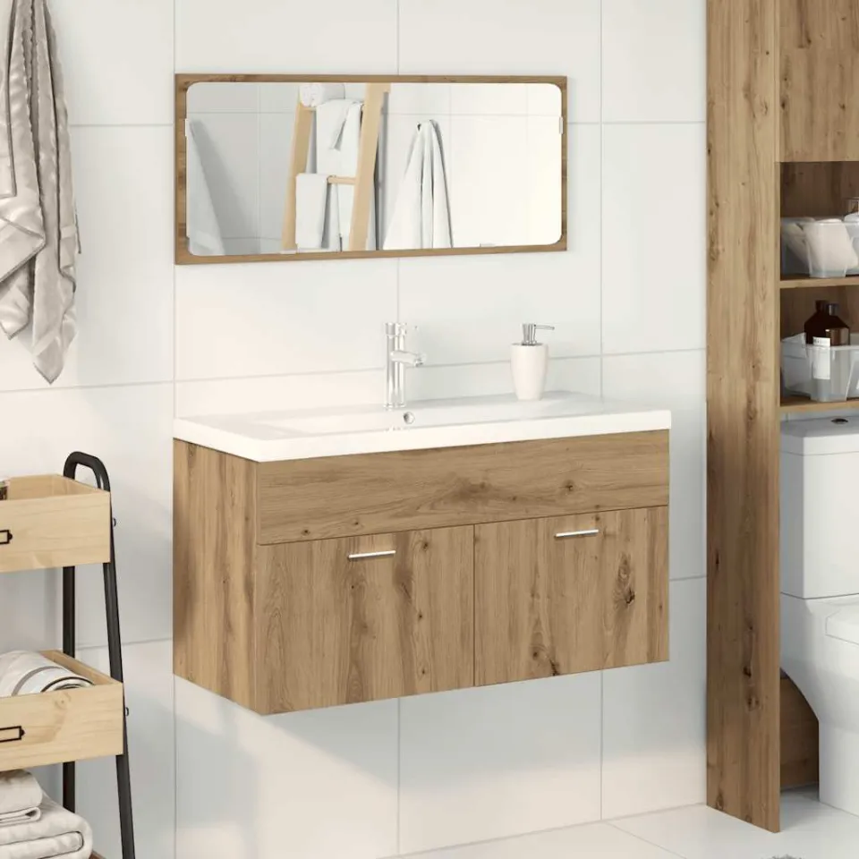 vidaXL 3-delige Badkamermeubelset bewerkt hout artisanaal eikenkleur, foto 2