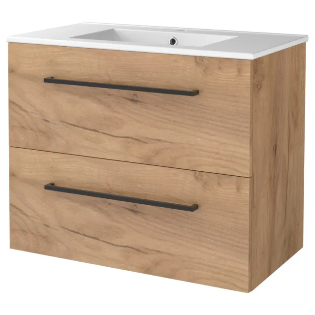 Boss & Wessing Badmeubelset BWS Salt 80x46cm Met Grepen 2 Lades Met Wastafel 1 Kraangat Whisky Oak Bruin