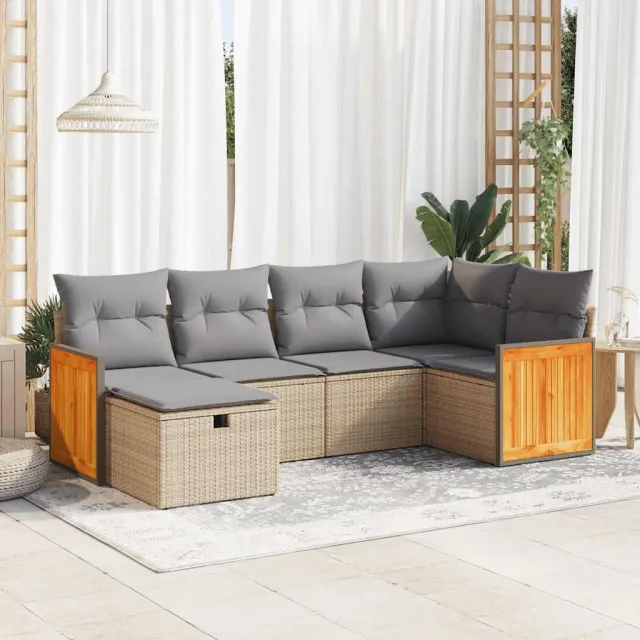 vidaXL 6-delige Loungeset met kussens poly rattan beige, foto 2