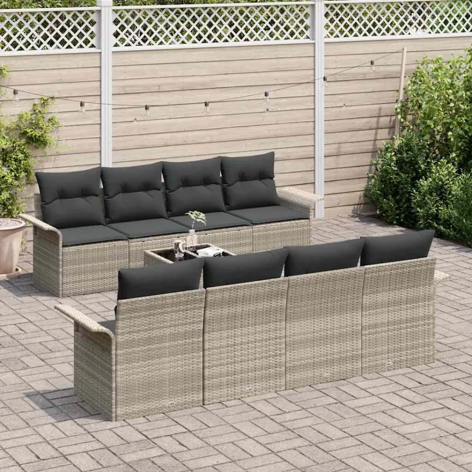 vidaXL Tuin Sofa Set 9 st Lichtgrijs poly rattan, foto 3