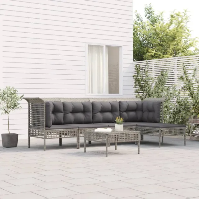 vidaXL 6-delige Loungeset met kussens poly rattan grijs, foto 2
