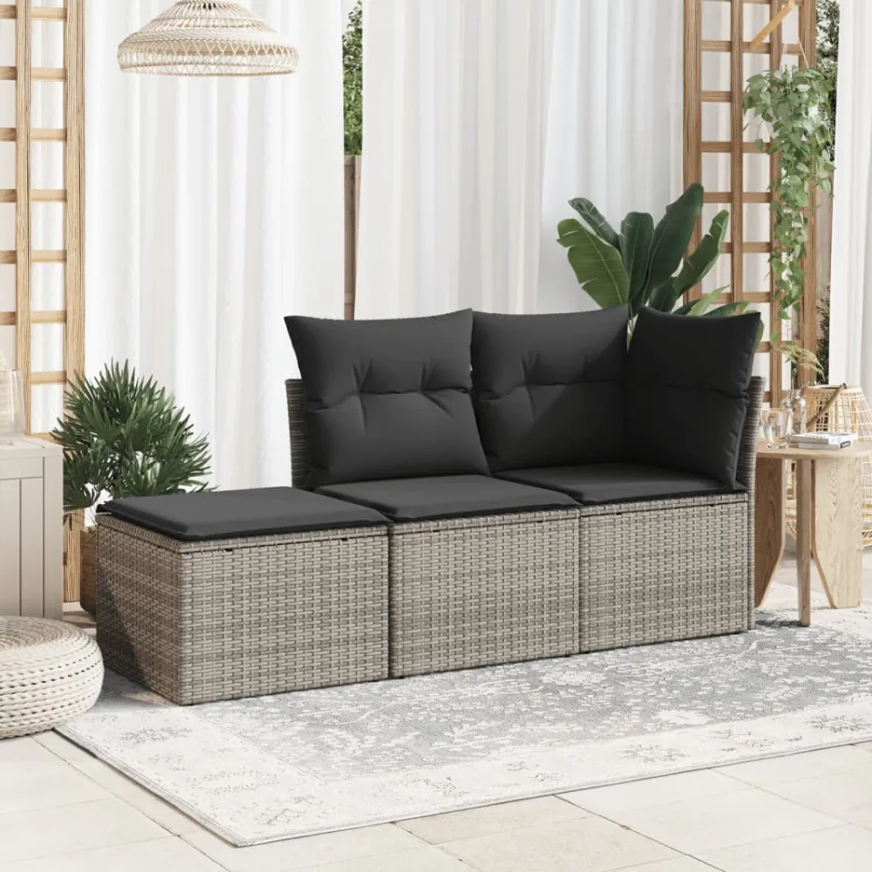 vidaXL Tuinkruk met kussen 55x55x37 cm poly rattan grijs, foto 3
