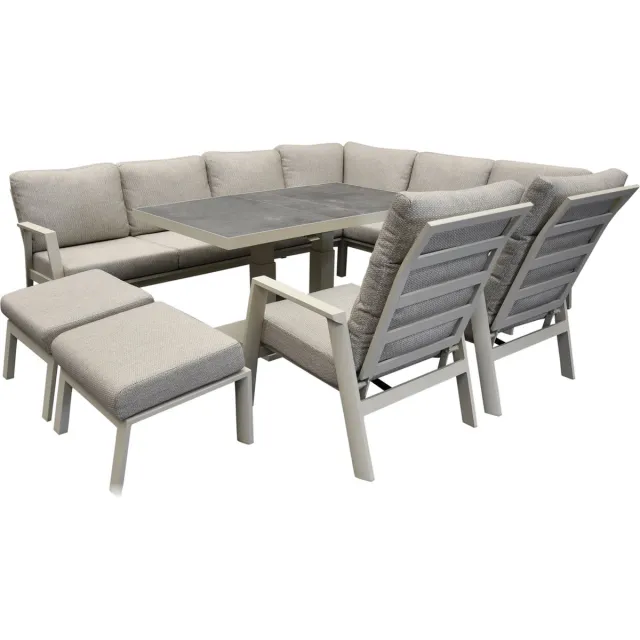AVH-Collectie Barolo hoek dining loungeset 8 delig aluminium verstelbare tafel latte zand Zand / Latte / Linen