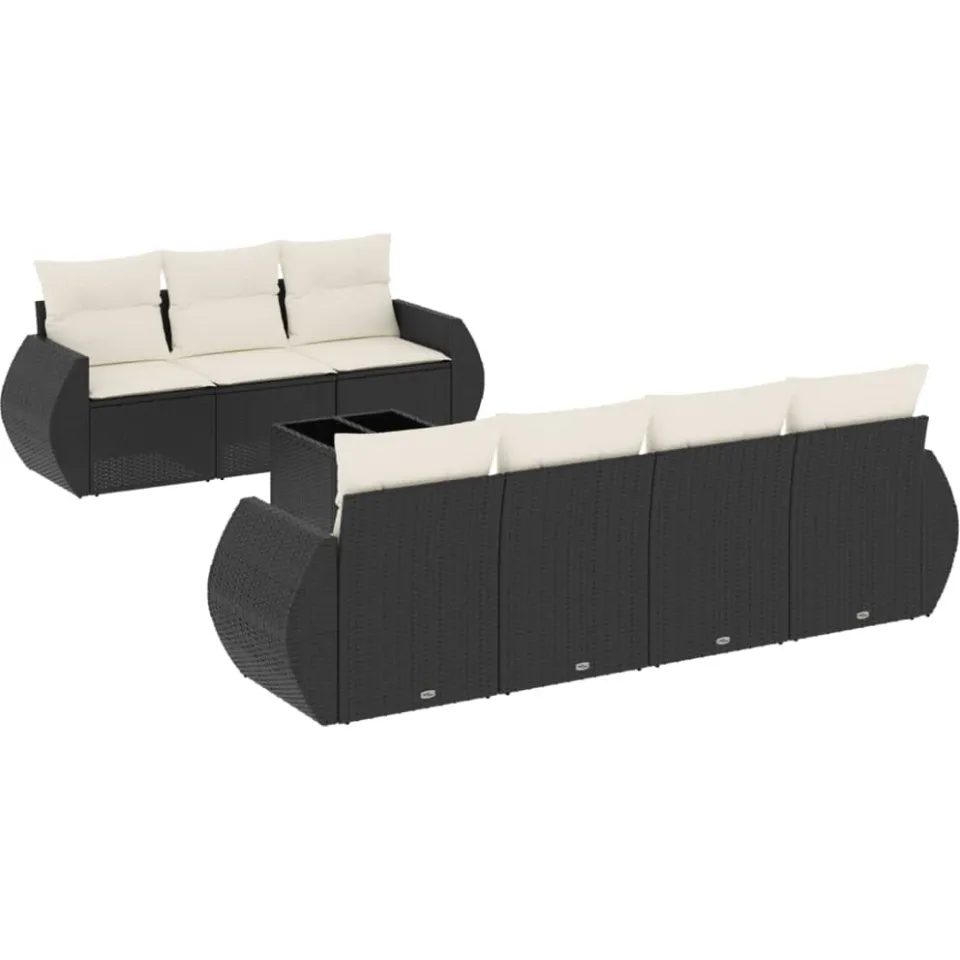 vidaXL 8-delige Loungeset met kussens poly rattan zwart