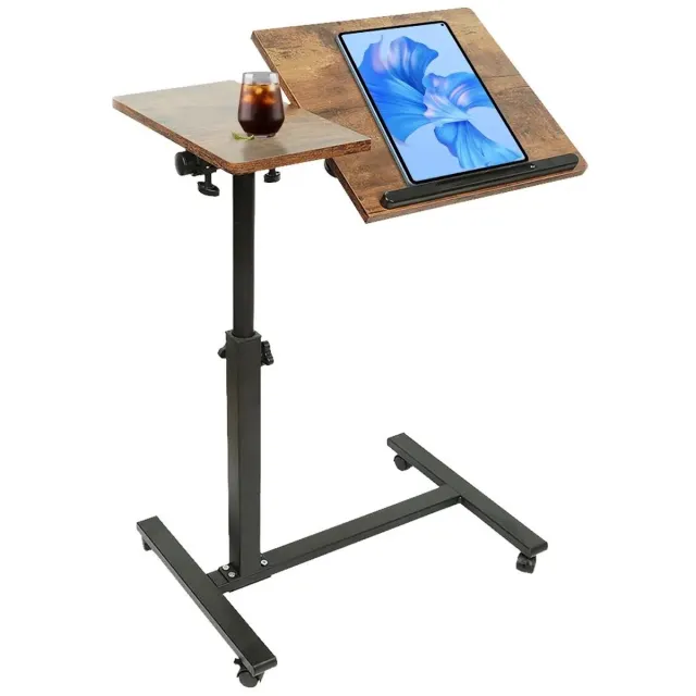 Golaro Laptoptafel - Werkstation - Laptopstandaard op Wielen - Bedtafel - Banktafel - Inklapbaar - Verstelbaar – Bruin/Hout
