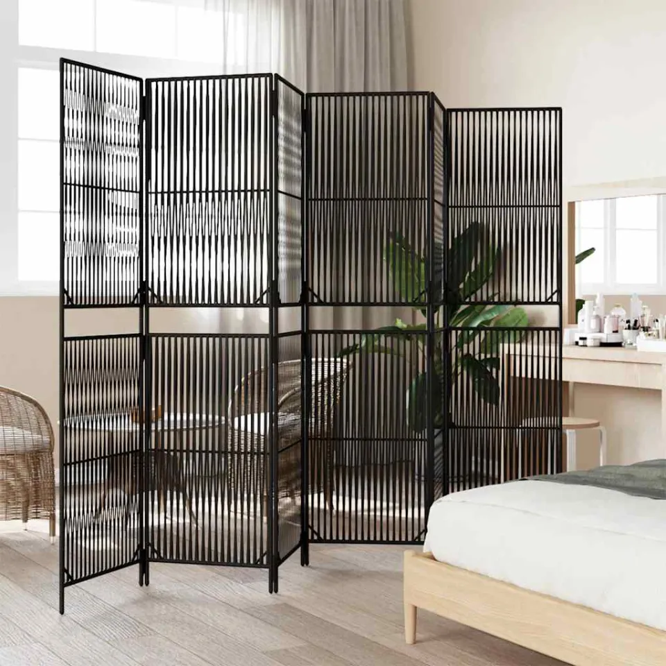 vidaXL Kamerscherm 6 panelen poly rattan zwart, foto 3