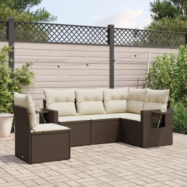 vidaXL 5-delige Loungeset met kussens poly rattan bruin, foto 2