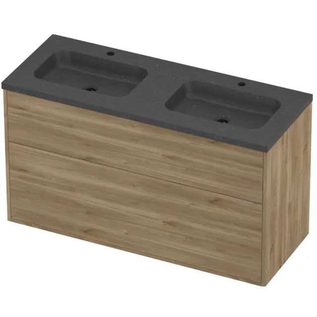 Proline Rollo Badmeubelset Hardsteen Elegant 2 Kraangaten 120x46x67 cm Blue Stone Cider Oak Eiken