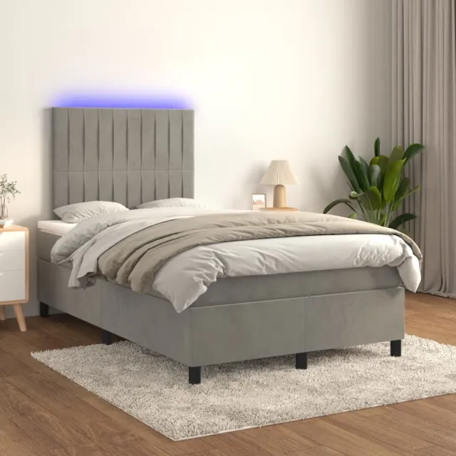 vidaXL Boxspring met matras en LED fluweel lichtgrijs 120x200 cm grijs