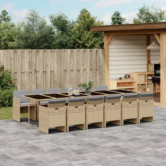 vidaXL 13-delige Tuinset met kussens poly rattan gemengd beige, foto 2