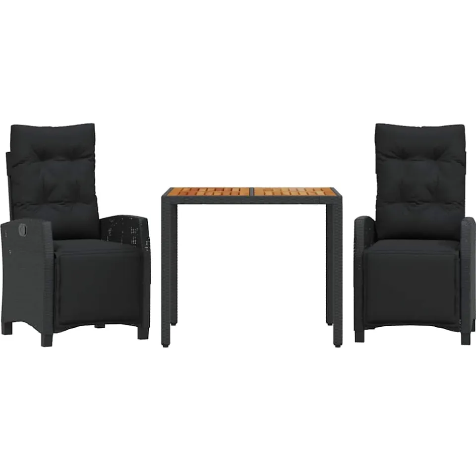 vidaXL 3-delige Tuinset met kussens poly rattan zwart, foto 3