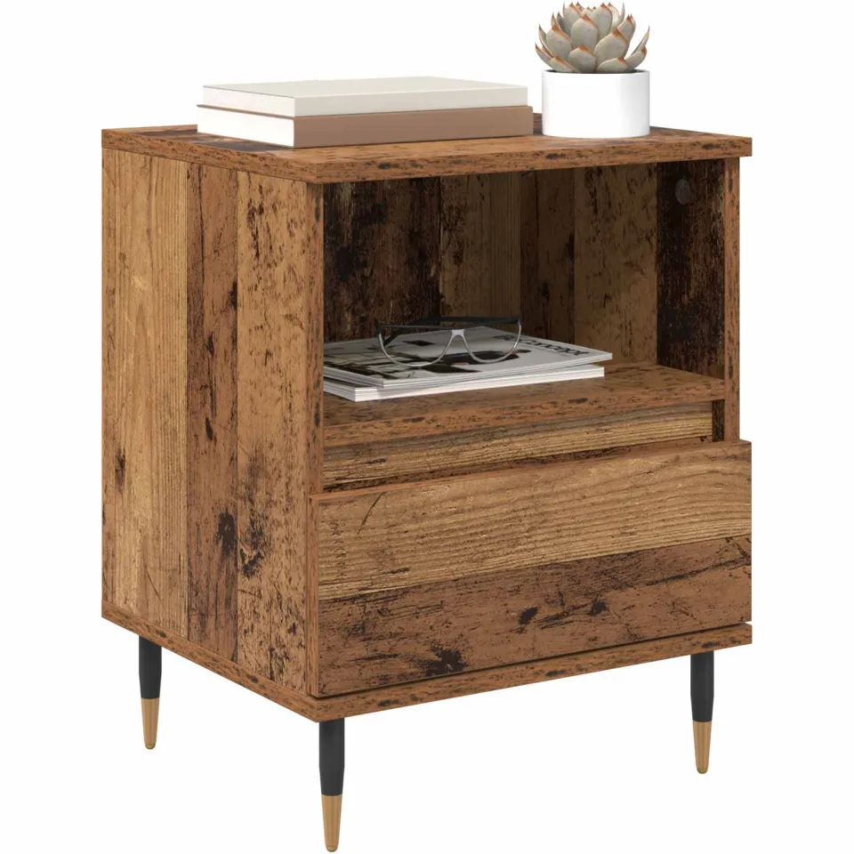 vidaXL Nachtkastje Oudhout 40 x 35 x 50 cm Bewerkt hout Bruin