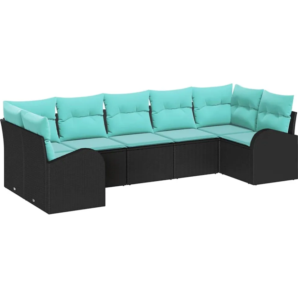 vidaXL Tuinbankenset 7 st Zwart en Turquoise poly rattan