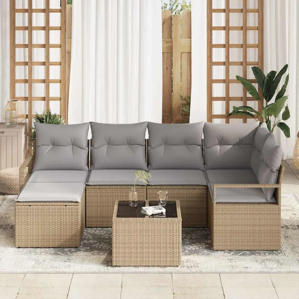 vidaXL Bankstel 7 st Beige poly rattan, foto 3