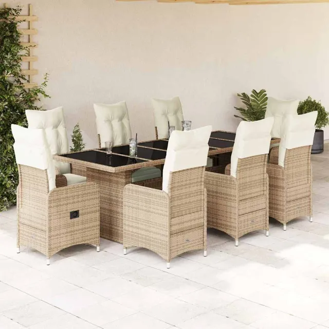 vidaXL 9-delige Bistroset met kussens poly rattan beige, foto 2