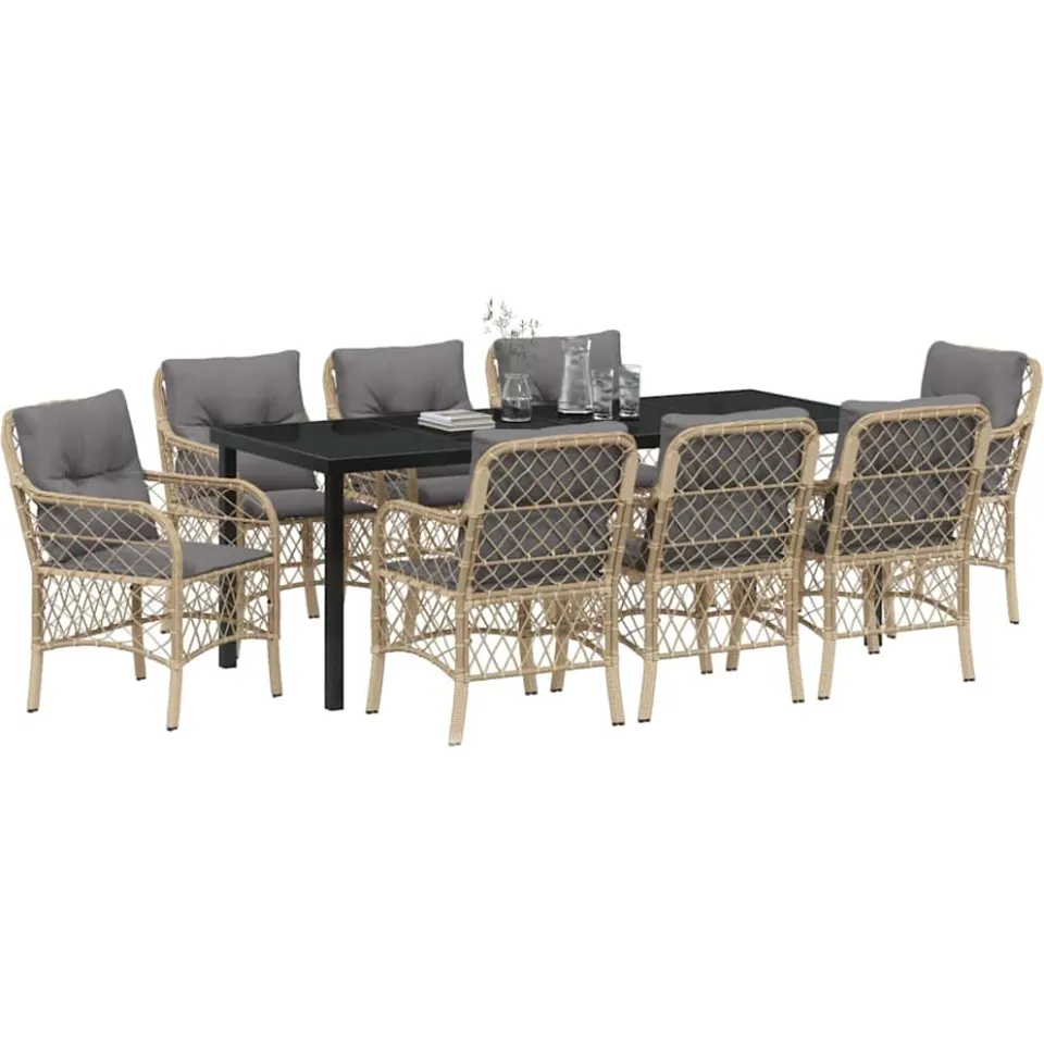 vidaXL Tuin eettafelset 9 st Beige poly rattan