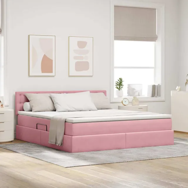 vidaXL LED Opslagbed met Matras Roze 160 x 200 cm Fluweel