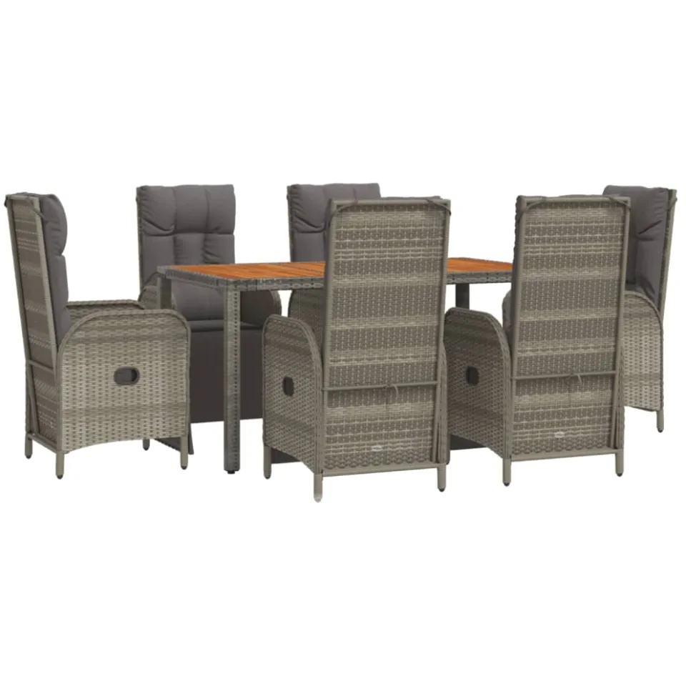vidaXL 7-delige Tuinset met kussens poly rattan grijs, foto 3