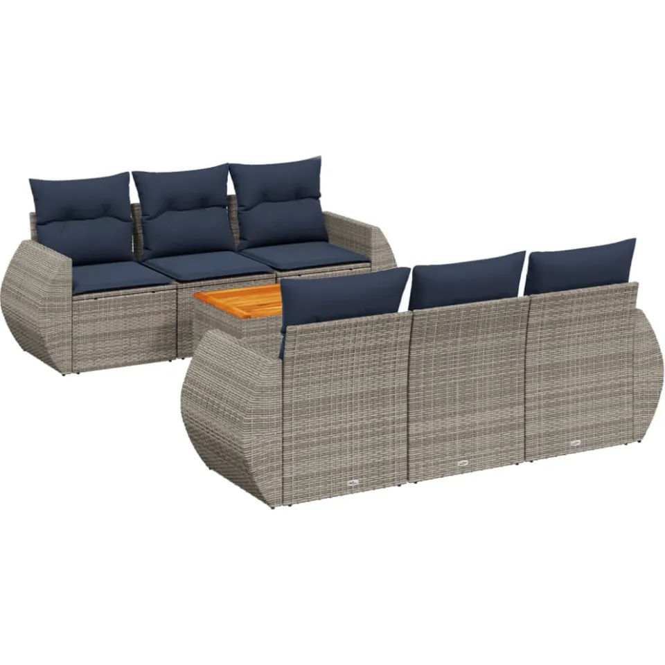 vidaXL 7-delige tuinbankset met kussens, grijs polyrotan, foto 3