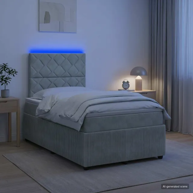 vidaXL LED Boxspring Bed met Matras Lichtgrijs 120 x 200 cm Fluweel