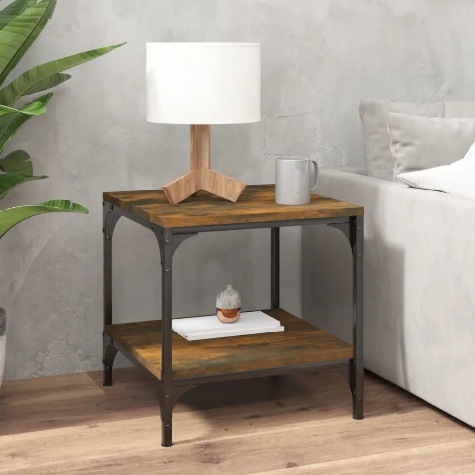 vidaXL Bijzettafels 2 st 40x40x40 cm bewerkt hout gerookt eiken, foto 3