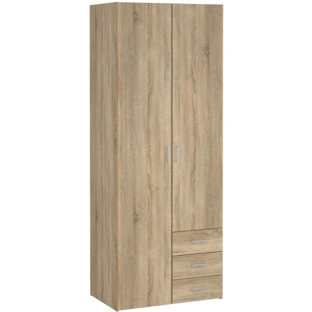 Giga Living Kledingkast Slaapkamer Naturel - 2-deurs met 3 lades - MDF - 77,6x50x200,4cm