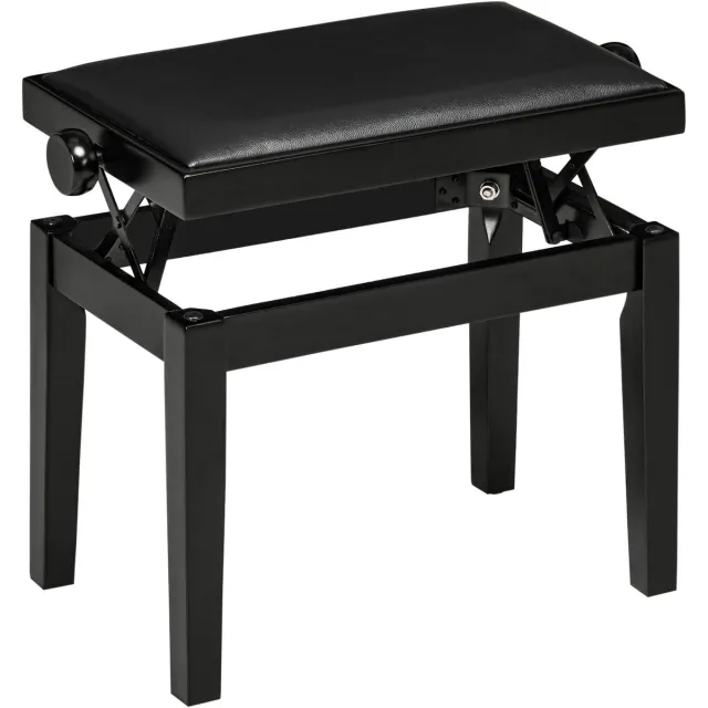 Wishdor Pianobank - In Hoogte Verstelbaar - Klassiek Ontwerp - Voor Piano En Studio - Rubberhout En Kunstleer - Zwart - 63 x 33 x 45-56 cm