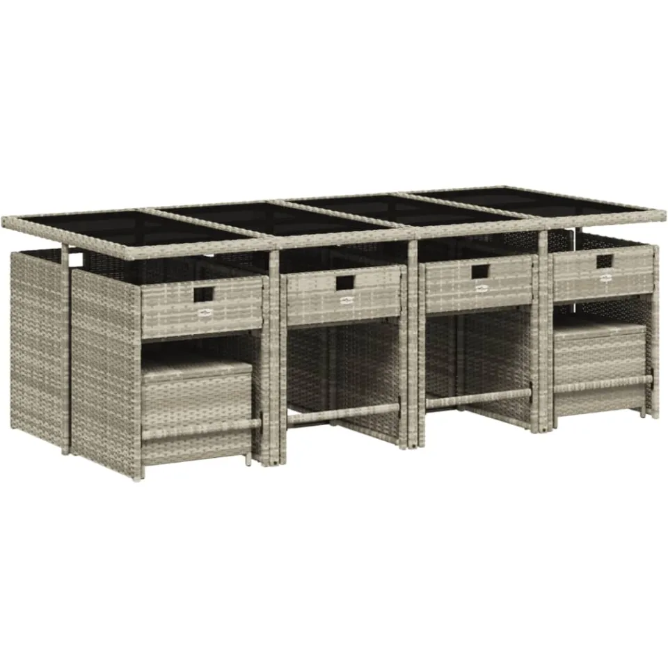 vidaXL 13-delige Tuinset met kussens poly rattan lichtgrijs grijs, foto 2