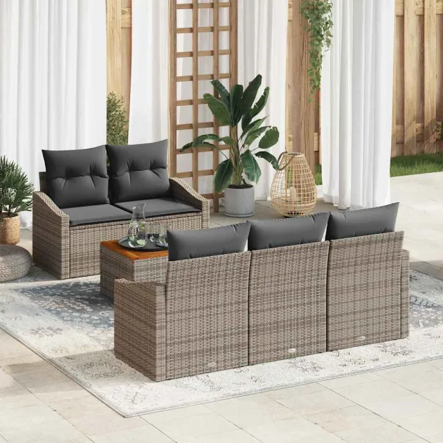 vidaXL Tuinbankenset 6 st Grijs poly rattan, foto 2