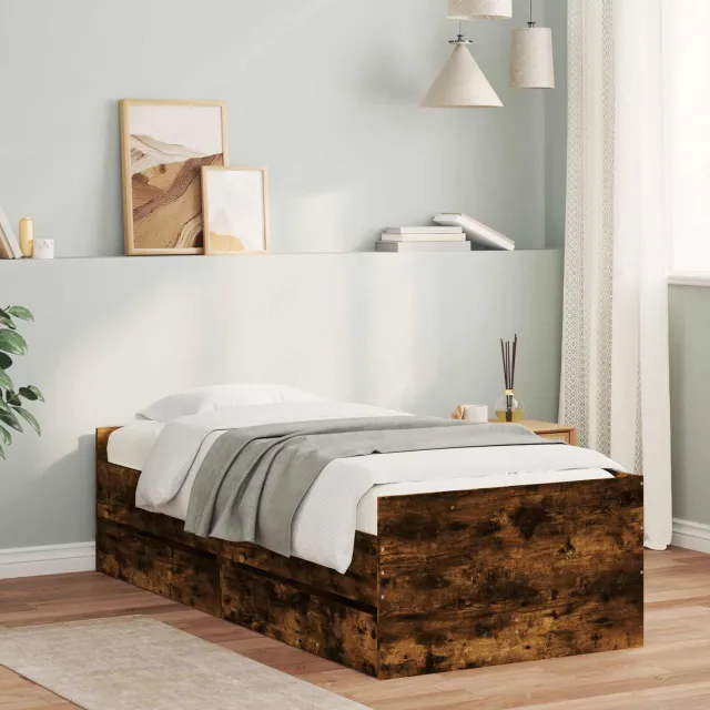 vidaXL Bedframe met lade met opslag Gerookt eiken Massief grenenhout Bruin