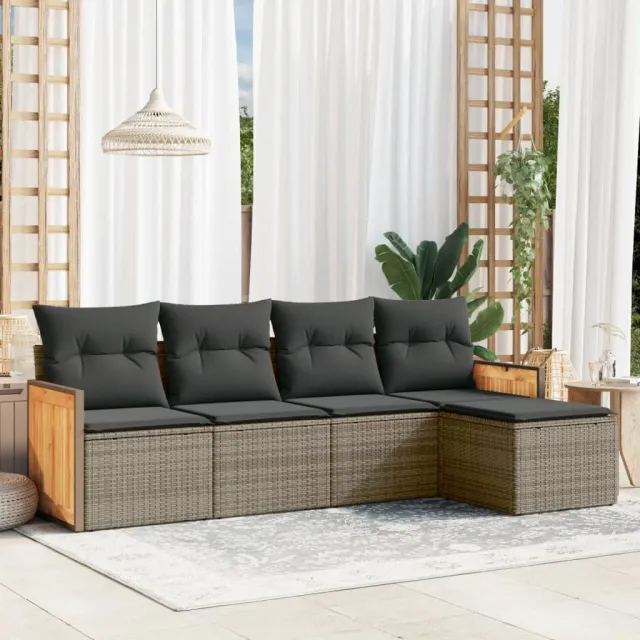 vidaXL 5-delige Loungeset met kussens poly rattan grijs, foto 2