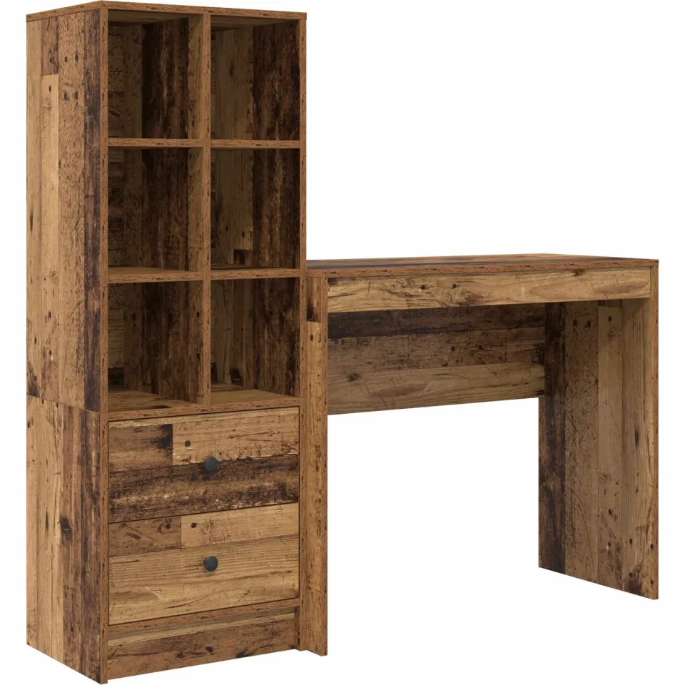 vidaXL Bureau Oudhout 135,5 x 40 x 127 cm 2 st bruin, foto 3