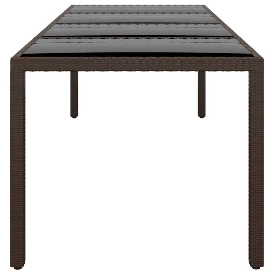 vidaXL Tuintafel met glazen blad poly rattan bruin, foto 2