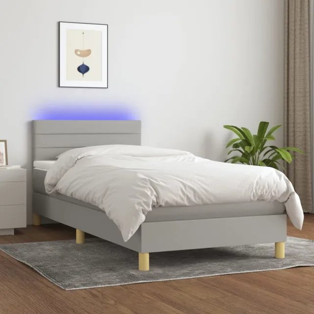 vidaXL Boxspring met matras en LED stof lichtgrijs 80x200 cm grijs