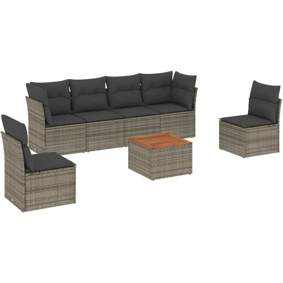 vidaXL 7-delige Loungeset met kussens poly rattan grijs, foto 4