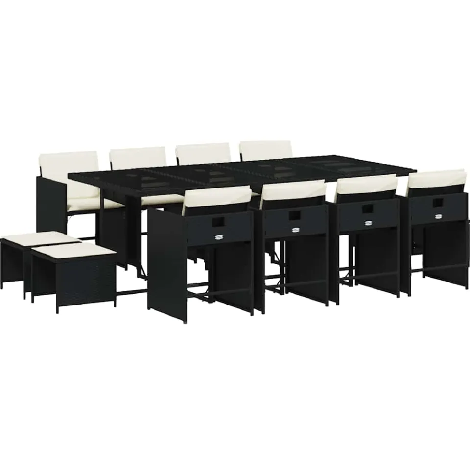 vidaXL 13-delige Tuinset met kussens poly rattan zwart, foto 3