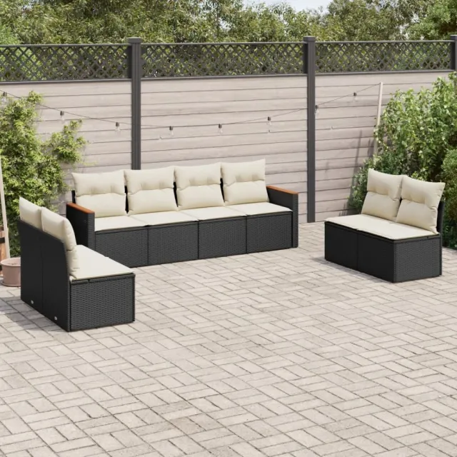 vidaXL 8-delige Loungeset met kussens poly rattan zwart, foto 2